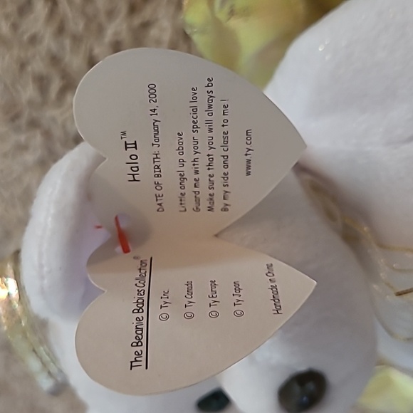Ty Beanie Babies Halo II the Bear D.O.B. January 14, 2000 Angel Wings Brown Nose - Picture 3 of 7